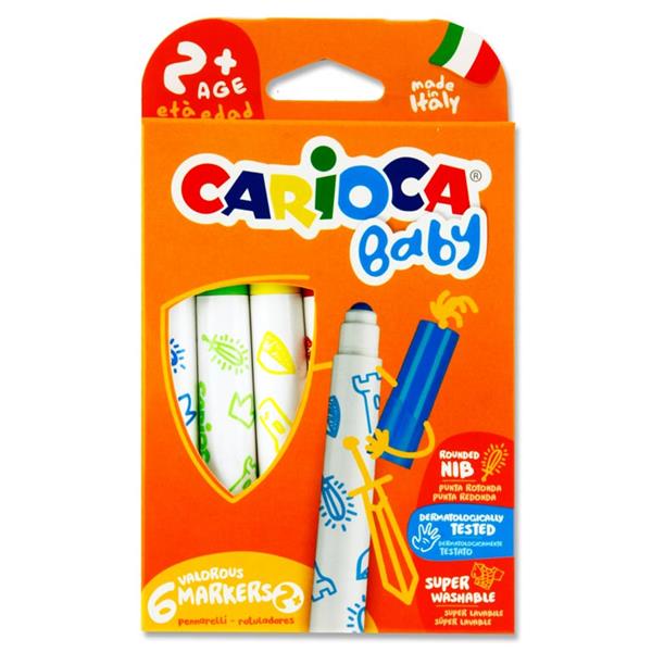 Carioca Baby Pkt.6 Round Tip Washable Colouring Markers - Lets Educate
